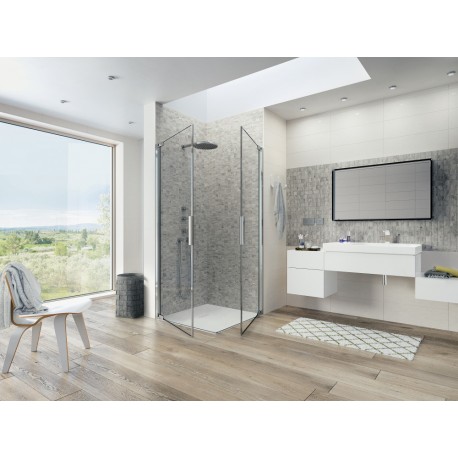 Kinequartz Profilé A/P Kinedo - Double Porte de Douche Pivotante à Accès d'Angle Sans Seuil