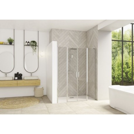 Smart Design 2P XXL Sans Seuil Kinedo - Verre Sérigraphié - Portes de Douche Pivotantes Intérieur / Extérieur