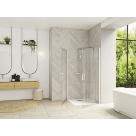 Smart A/P Kinedo Sans Seuil - Paroi Douche d'Angle Sérigraphiée et Pivotante Intérieur / Extérieur