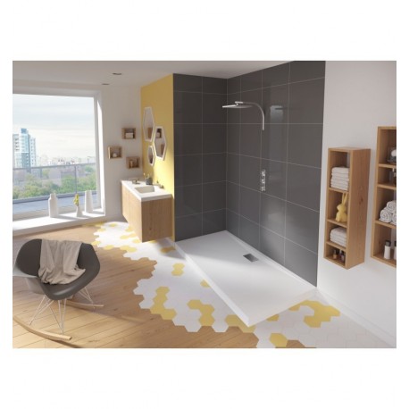 Receveur Douche Kinesurf Rectangle Kinedo avec bonde centrée sur la longueur.